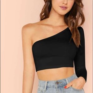 Shein black one sleeve crop top